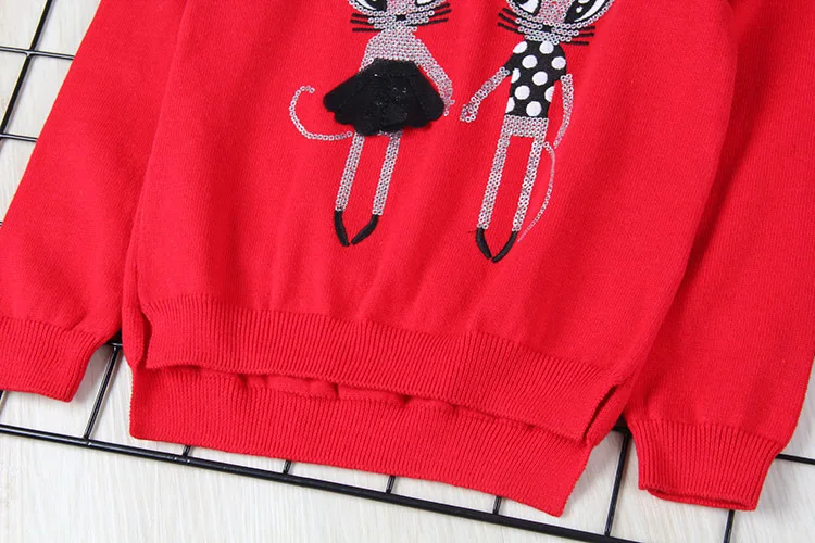 Autumn New Style Childrenswear Cartoon Sequin Embroidered Long-sleeve round Neck Sweater for Girl Sweater Children Knitted