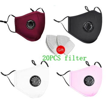 

4PCS mask 20PCS filter PM2.5 Anti-Fog Dust-Proof Mask With Breathing Valve Cotton Haze Mouth Mask Activated Carbon Filter