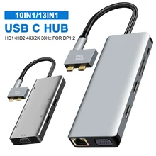 

13/10In1 USB C HUB USB3.0 Docking Station Dual Type C TO HDMI-Compatible/VGA Dock SD TF Card Reader Extender Splitter For Laptop