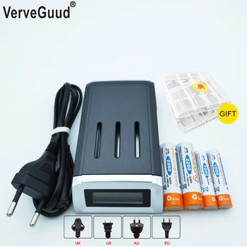 

VerveGuud Intelligent LCD Display Battery Charger For AA/AAA NiCd NiMh Battery + 2Pcs aa + 2Pcs aaa Rechargeable Batteries