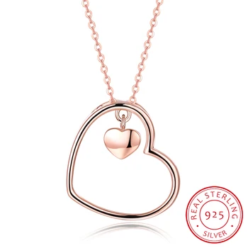 

INALIS 925 sterling silver female suspension pendant neck Rose gold Heart-shaped necklace gifts for women's jewelry a girl