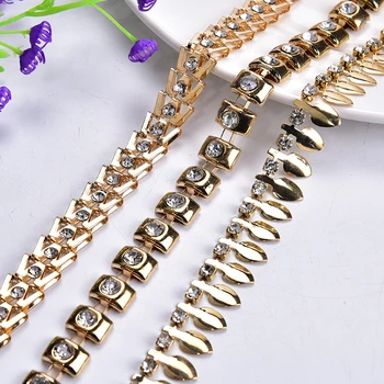 

Crystal Rhinestones Trim 1yard/lot Craft Gold silverMetal Chain Ribbon Sew on Clothing /Bags DIY Accessories Decoration