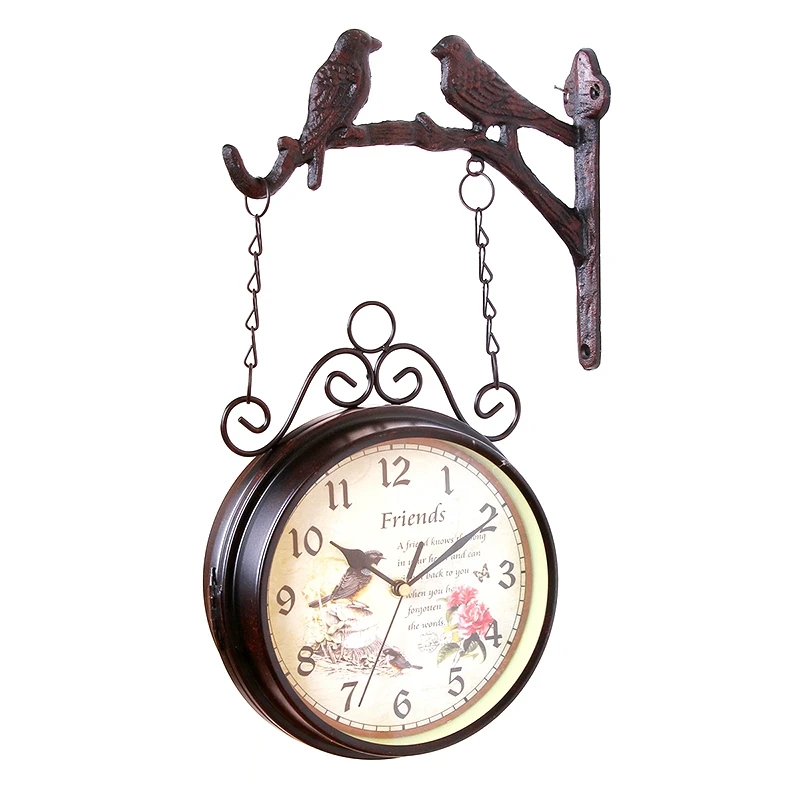 

European-Style Double Sided Wall Clock Creative Classic Clock Monochrome Home Decoration Two Side Bird Iron Quartz Antique Style