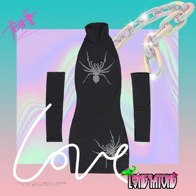 New Japanese Harajuku Gothic Women Fashion Spider Print Black Temperament Sexy Dresses Summer Hot Girl Backless Dress