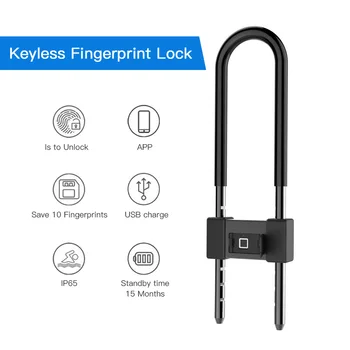 

Smart Fingerprint Lock U Shape IP65 Waterproof Security Keyless Glass Door Car Bike Motorcycle Lock USB Rechargeable