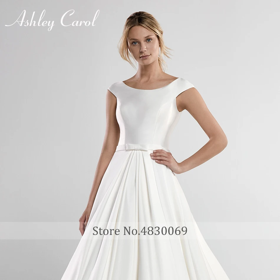 Свадебное платье принцессы Ashley Carol,, мягкое атласное короткое изящное свадебное платье с бантом, высокое качество, простое свадебное платье, Vestido de Noiva - Цвет: Color as photos