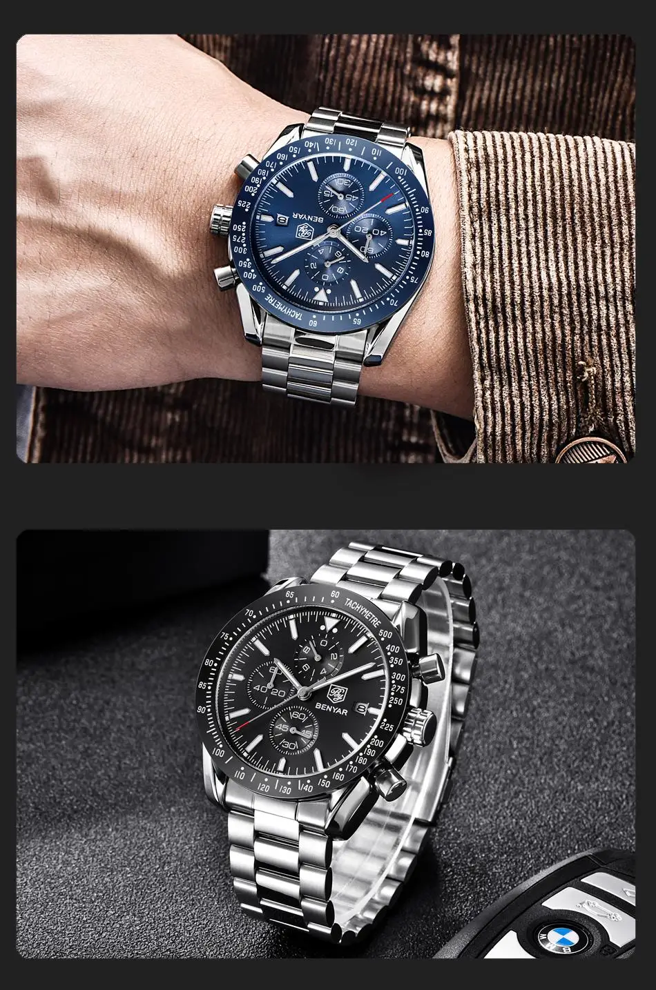 BENYAR Top Brand Luxury Full Steel Business Quartz Watch Men Casual Waterproof Sports Watches Clock Men Watch Relogio Masculino