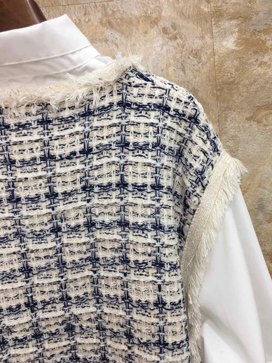 Autumn Early New Female Tie, Colour Matching and Splicing Fabric, Lattice Decoration, Long Sleeve Bottom Jacket 919