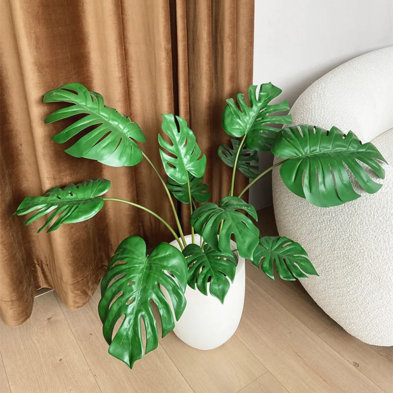 70-88CM Artificial Plants Green Plastic Monstera Fake Leaves Simulation  Palm Tree Landscaping Park Hotel Home Decor Accessories - AliExpress 15