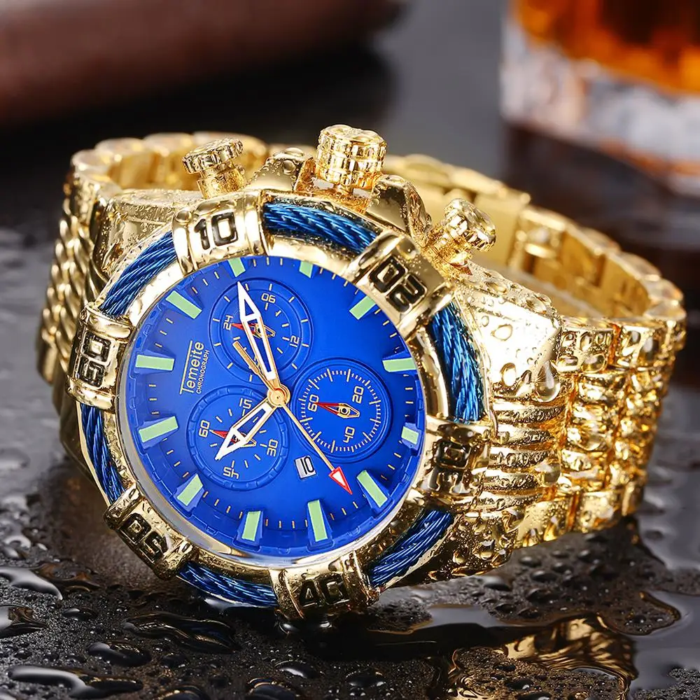

Temeite Top Brand Luxury Gold Men Watch Analog Quartz Men's Watches Sport Watch For Men Waterproof Wristwatch Relogio Masculino