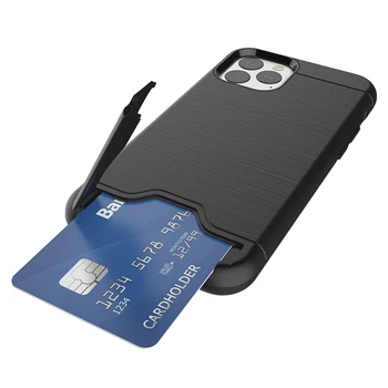 

50pcs Hybrid Wire Drawing Hard Armor Case For iPhone 11 Pro Max XS XR X 8 7 6 6S Plus With Stand Card Holder Hard PC+TPU Cover