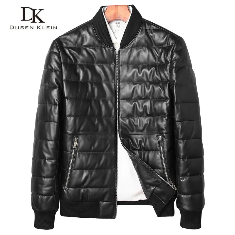 

Mens winter jackets Nature leather down Dusen Klein short Slim Designer light down coats casual black lether clothing 71C1709