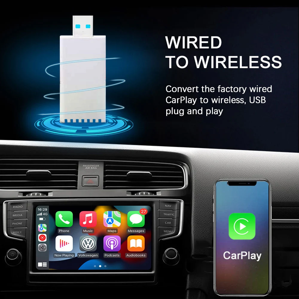 Беспроводной адаптер CarPlay для OEM автомобильной стереосистемы с USB подключением и