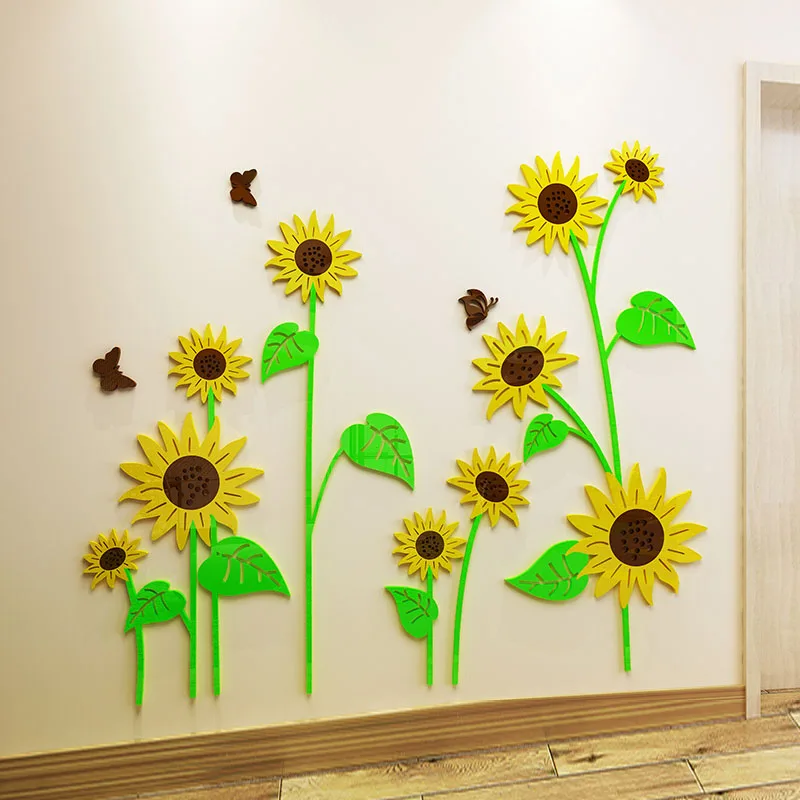 Wall Sticker Living Room Bedroom Background DIY 3D Acrylic Sun Flower Wall Stickers Living Room Bedroom TV Background