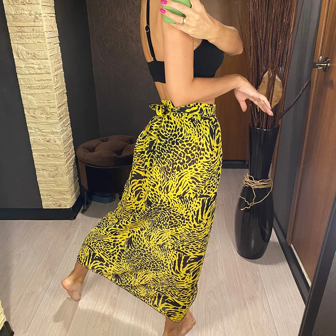 long sleeve beach dress Sexy Leopard Printed Sarong Beach Cover Up Cover-ups Beach Dress High Slit Skirt Summer Beach Wear Beachwear Female Women V3179 swim suit coverups