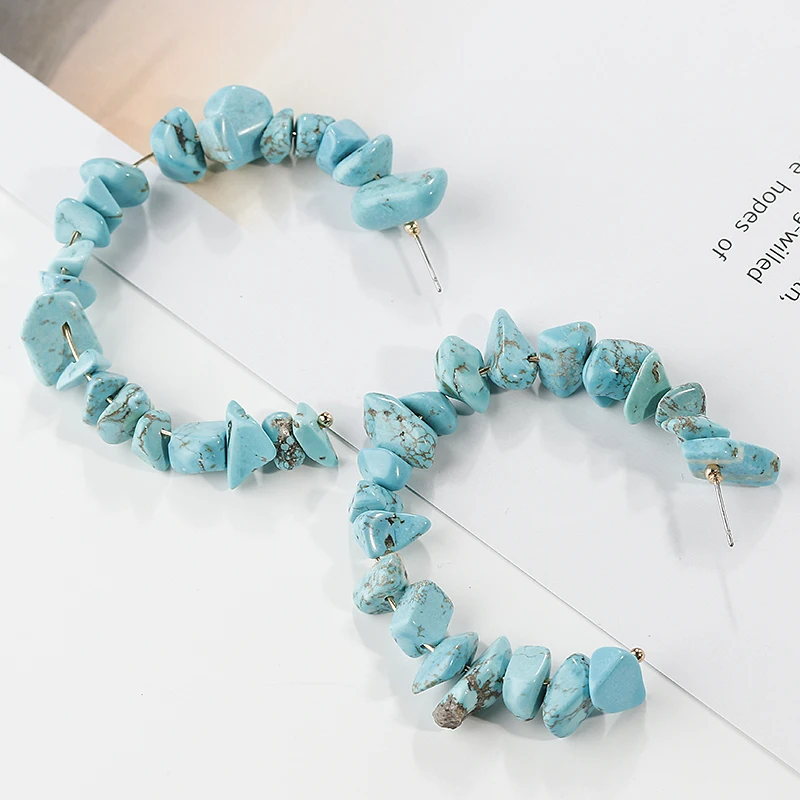 AMORCOME Bohemia Beads серьги-кольца для женщин новые винтажные красные синие каменные массивные серьги Открытый круг вечерние ювелирные изделия подарок