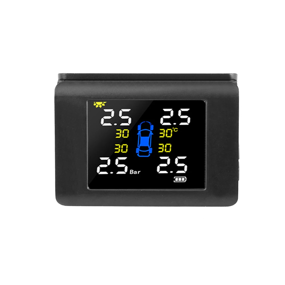 Solar Power Car Tire Pressure Monitoring System with 4 Sensors LCD Real-time Display Auto Alarm