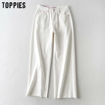 

white jeans womens wide leg pants high waist ripped tassel mom jeans ankle length trousers streetwear