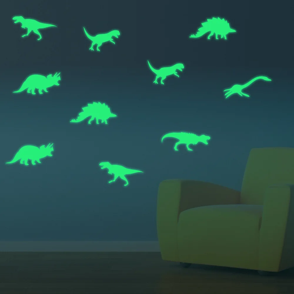 Dinosaurios luminosos de PVC 3D, 9 unidades/juego, pegatinas de pared que brillan en la oscuridad, dinosaurios decorativos para habitación de niños, bebé, extraíble