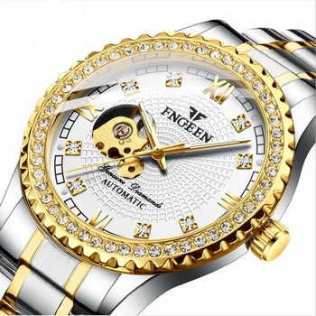 

White Mechanical Sport Design Bezel Golden Watch Mens Watches Top Brand Luxury Montre Homme Clock Men Automatic Skeleton Watch
