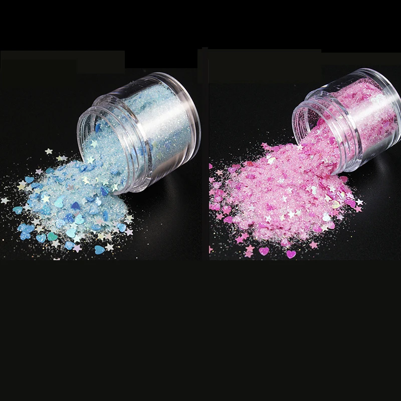 

1 Box Nail Glitter Powder Flakes Mixed-size Flake Dust Pink Purple Blue Flake Sequin Strip Moon Heart-shape Nails Glitter Flakes