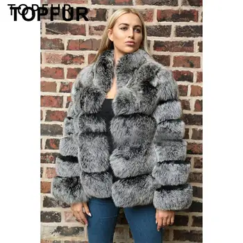 

TOPFUR 2019 New Natural Fox Fur Jacket Women Winter Fox Fur Coat Fashion Luxury Real Fur With Stand Fox Fur Collar