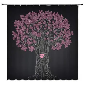 

Tree of Life Shower Curtain Creative Tree Heart Love Magical Purple Leaves Art Black Picture Fabric Bathroo m Curtain Set 71x71