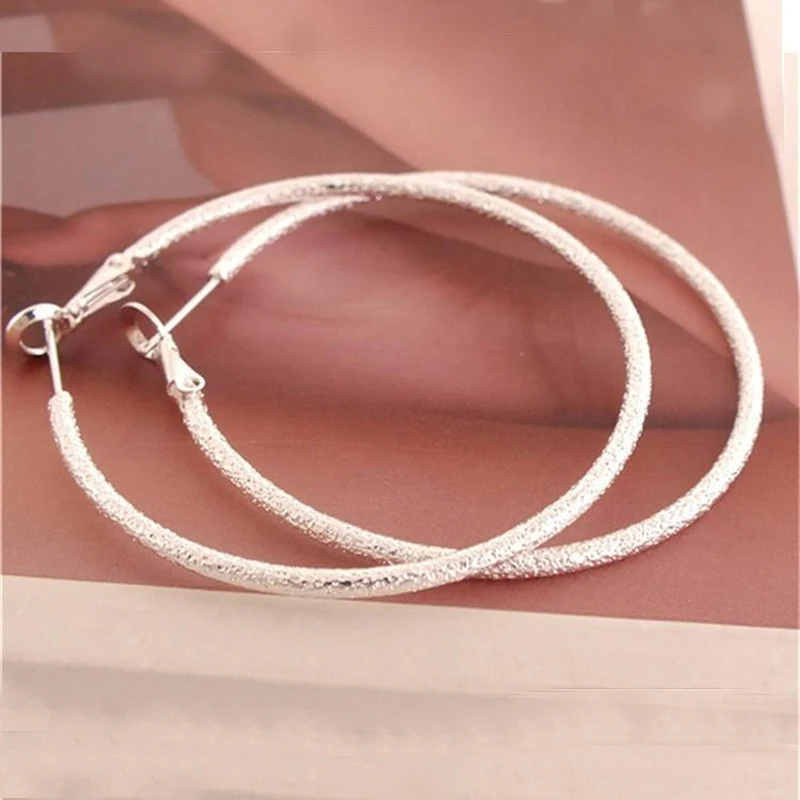 Fashion Frosted Hoop Earrings For Women Punk Big Circle Cool Jewelry Silver Metal Earring Accessories | Украшения и аксессуары