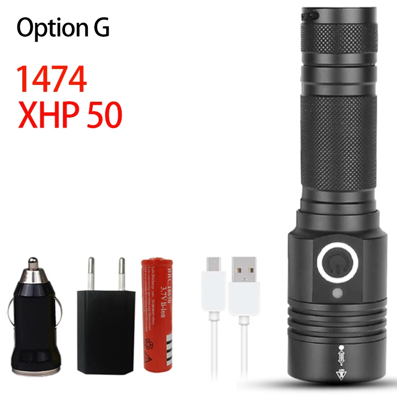 Супер мощный светодиодный фонарь XHP70.2, тактический USB фонарь xhp50, перезаряжаемый фонарь с батареей 18650 26650 для кемпинга, рыбалки - Испускаемый цвет: Option G