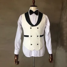 Ivory Men Suits Vest Black Shawl Lapel Male Wedding Waistcoat Homme Double Breasted Formal Slim Fit Business Prom Party