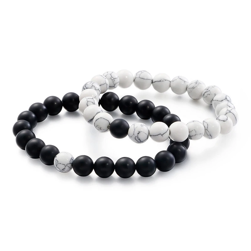 Black White Onyx 2 шт./компл. 11 Стиль пара дистанционный браслет Натуральный камень браслет лунный камень для Для мужчин Для женщин Подарок другу очарование прядь ювелирных изделий - Окраска металла: Black White Onyx