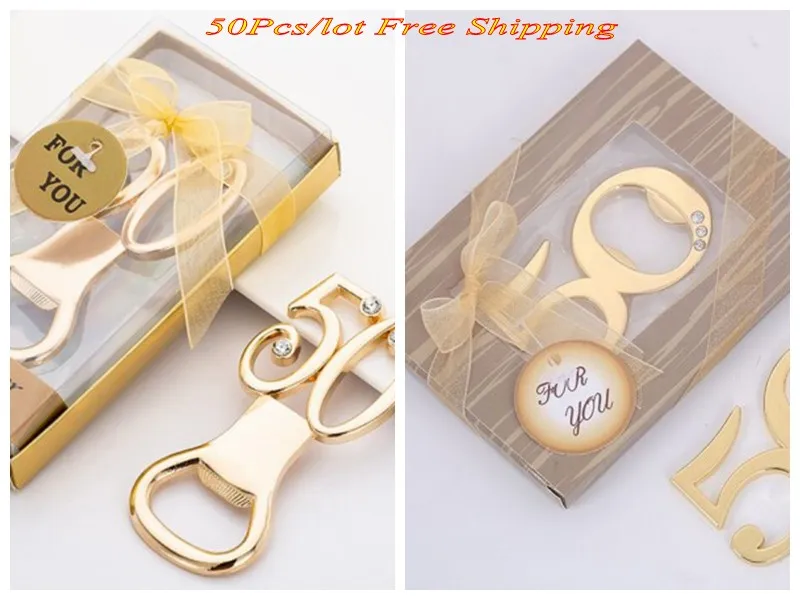 

(50Pcs/lot) 50th Wedding anniversary event and Party favors of Gold Bottle Opener gifts for 50th birthday gifts and Bridal favor