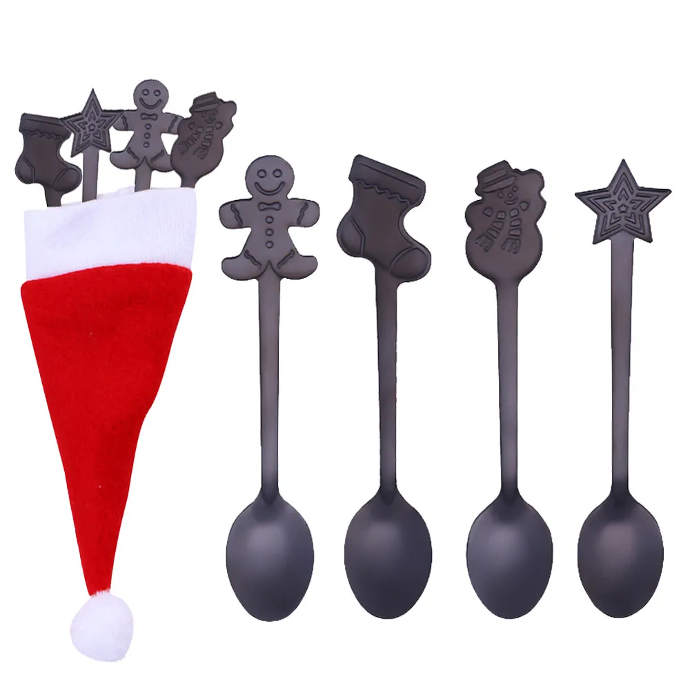 4 шт. Рождественская красочная ложка ложки с ручкой столовые приборы мороженое для питья новогодние вечерние поставки L1008