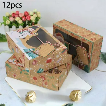 

12pcs Christmas Candy Cookie Boxes Bakery Gift Boxes Cupcake Muffin Cake Box