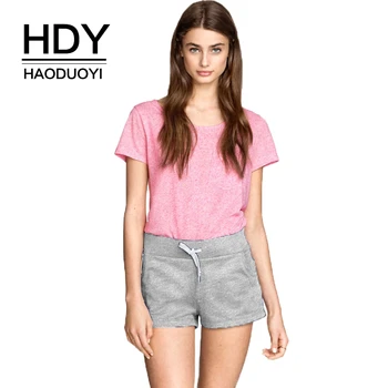 

HDY Haoduoyi Fashion Sports Style Drawstring Elastic Waist bottoms Summer Trend New Casual Solid Color Cotton Sports Shorts