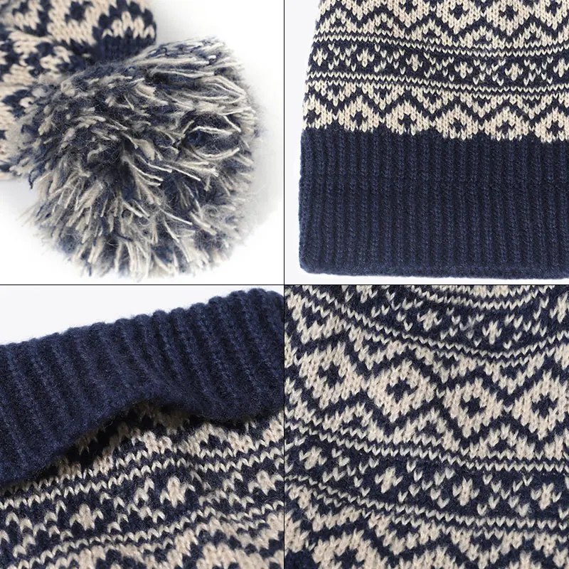 Winter Hats For Women To Keep Warm Pompoms Natural Knit Hat Women Beanie Cotton Fluffy Hat Hedging  Cap Variegated Plaid Cap New 3
