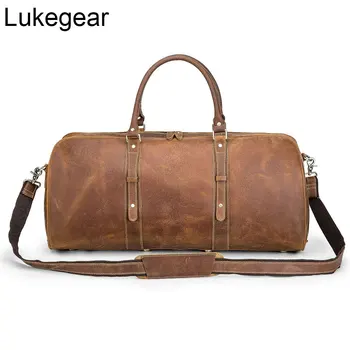 

Lukegear Crazy Horse Leather Travel Barrel Bags Sturdy Genuine Leather Duffle Packs for Men Outdoor Accessories