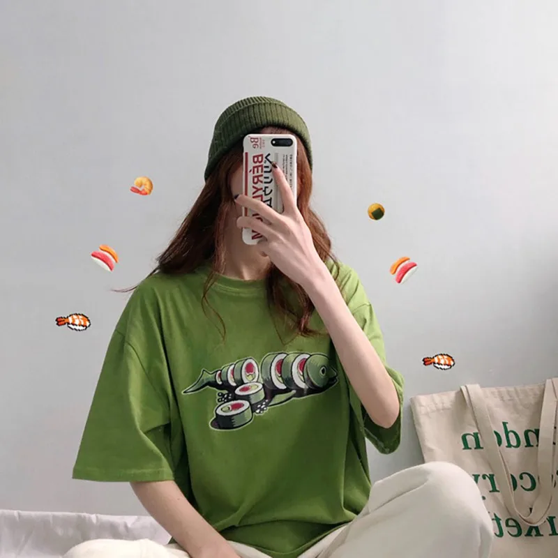

2019 Fashion Women Summer Cotton Material Cartoon Printed Pattern T-Shirt Casual Style Loose Half Sleeve Female Girls Tops Tee