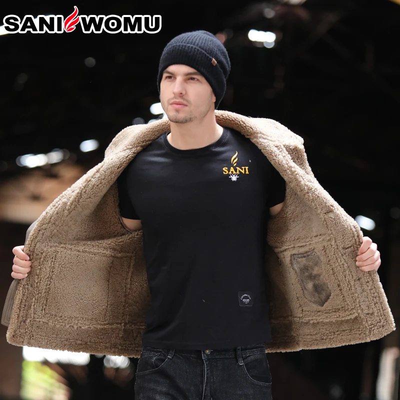 Мужская куртка-Авиатор из натуральной овчины с подкладкой из натурального меха, зимняя военная куртка
