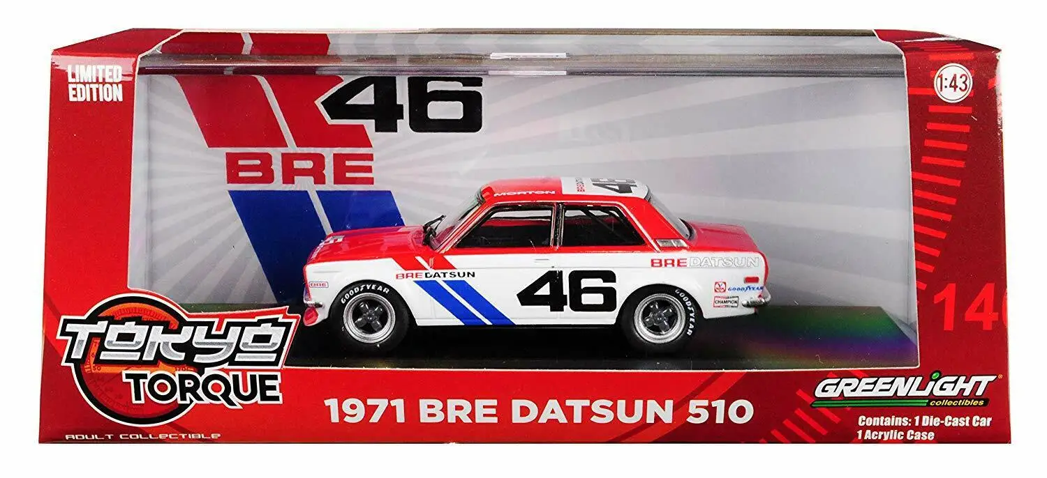 Зеленый свет 1:43 1971 Datsun 510-#46 Brock гоночные предприятия сплав автомобиль игрушки для детей модель оригинальная коробка