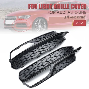 

2PCS Black Right/Left Front Bumper Fog Light Mesh Grill Grille For Audi A3 S-Line