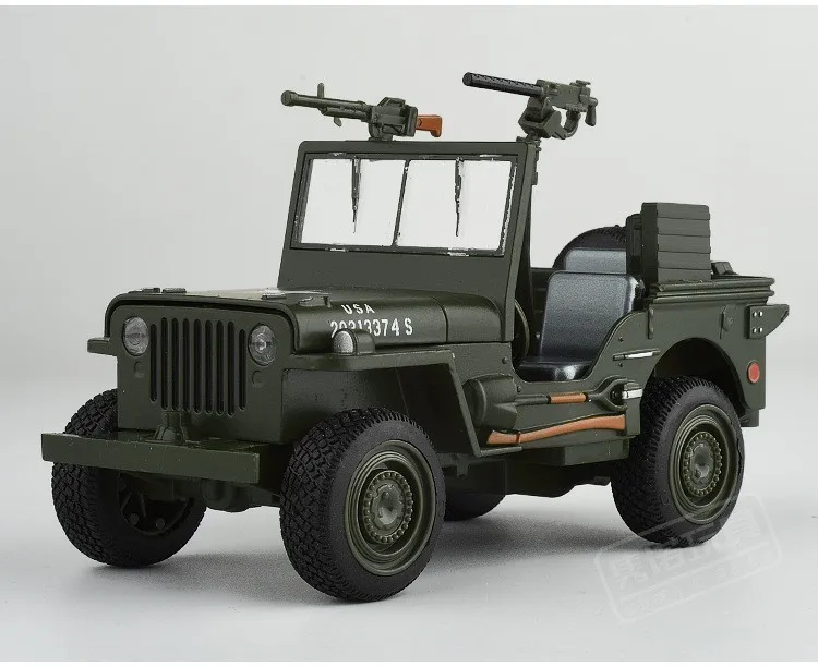 1:32 Willys колесница сплав модель автомобиля камуфляж многоцелевой военный внедорожник с пулеметом Второй мировой войны