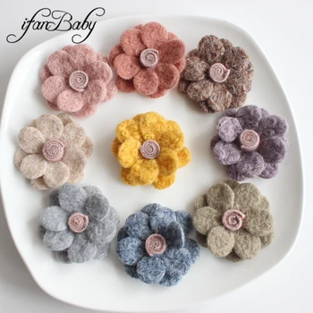 납작한 뒷면 펠트 양모 꽃, 롤리팝 중앙 헤어 꽃, DIY 액세서리, 5cm