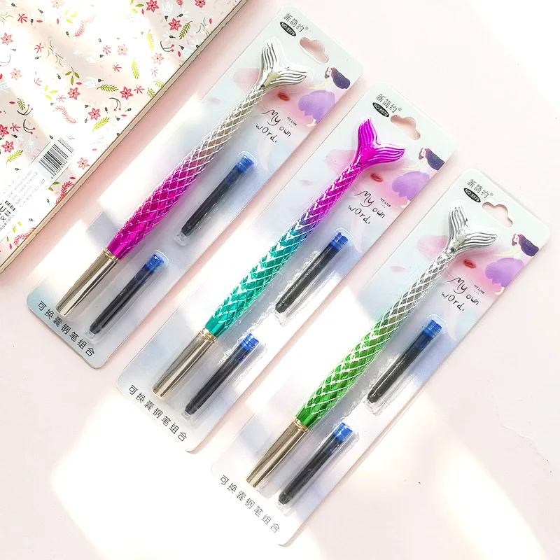 

1pc Cartoon Mermaid Fountain Pen High Quality Kawaii Portable Pen Ink for Kids Gifts Calligraphy Pen School Stationery Supplies