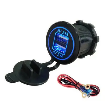 Универсальный автомобильный прикуриватель Зарядное устройство usb-устройство для DC12V-32V Водонепроницаемый Dual USB Зарядное устройство 2 Порты Мощность разъем 5В 2.1A/2.1A - Название цвета: blue light N cable