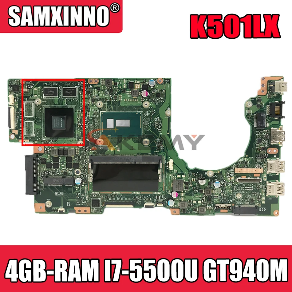 Akemy K501LX материнская плата для ноутбука ASUS K501LB K501L оригинальная 4GB-RAM I7-5500U GT940M 2G/4 г