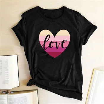 

Pink Heart Love Print women t shirt Round Neck Casual cute tshirt camisa feminina aesthetic ladies tops tee femme Women Clothes