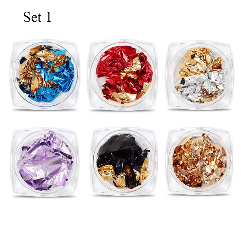 Set1 6 коробок красивый дизайн ногтей Блеск алюминиевая фольга 3D Отрывные наклейки УФ Гель-лак полное покрытие лазер DIY Инструменты для украшения ногтей - Цвет: Set1
