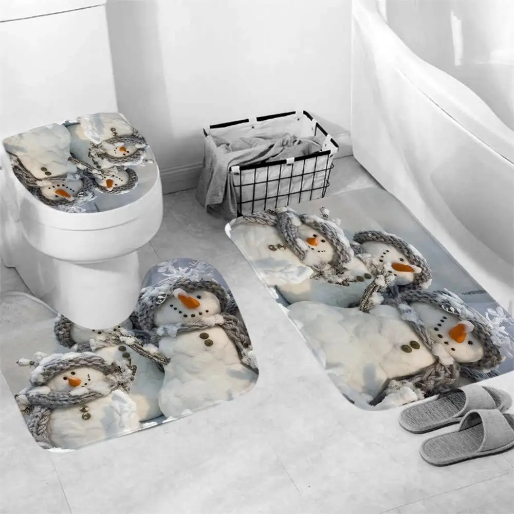 Purple 3Pcs Christmas Decorations for Home Bathroom Toilet Seat Cover Rug Natal Christmas Ornaments Santa Claus New Year Decor navidad - Color: Purple