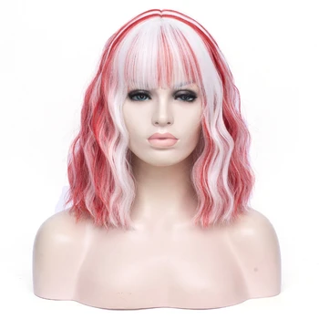 

GAKA Women Ombre Bob Wig Ombre Colorful Short Deep Wave Synthetic Cosplay Fake False Wigs Pink White Green